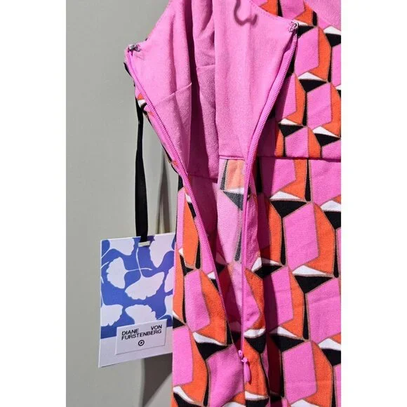 Diane Von Furstenberg Women Size 2 XS Pink Modern Geo Print Mini 90s Shift Dress - Picture 4 of 10